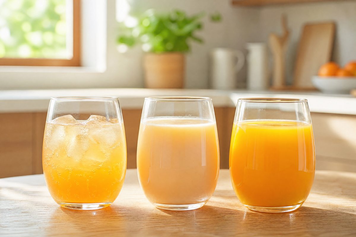 炭酸水割り・ミルク割り・オレンジジュース割りの3種の飲み方